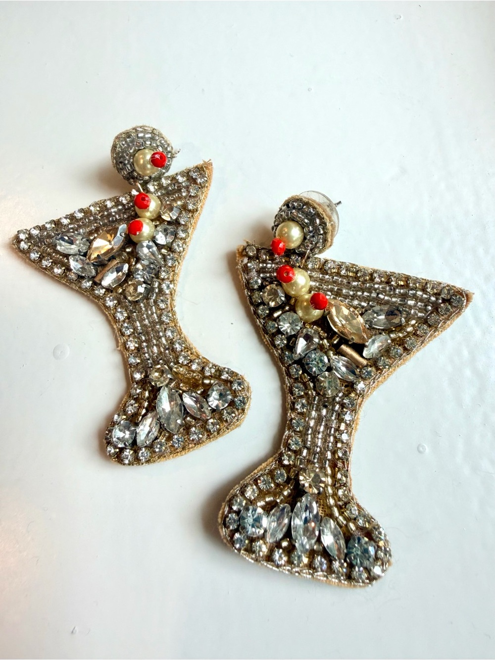 Beaded Crystal Martini Glass Costume Earrings
